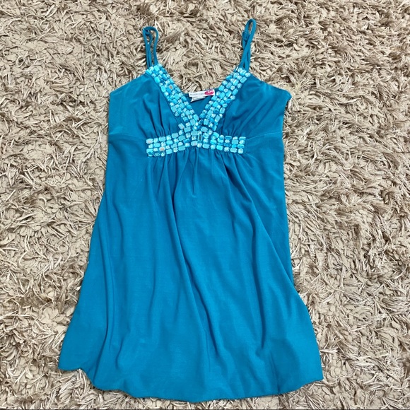 2000’s Teal gemstone singlet dress top - Picture 1 of 3